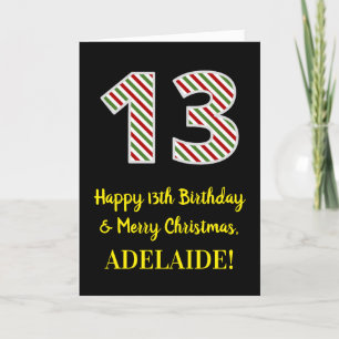 Tarjeta Feliz décimo tercer cumpleaños y Feliz Navidad, no