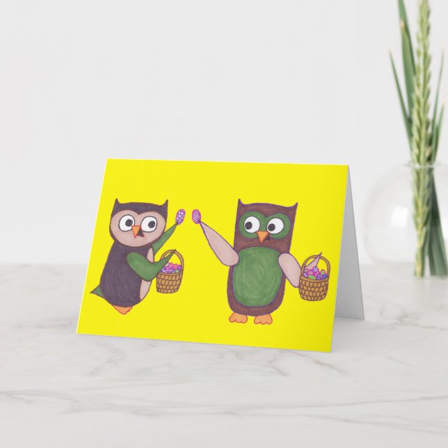 Tarjeta feliz del búho de Pascua (Anverso)