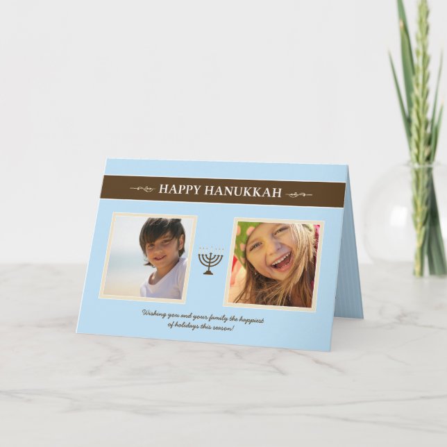 Tarjeta feliz del día de fiesta de Jánuca Menorah (Anverso)