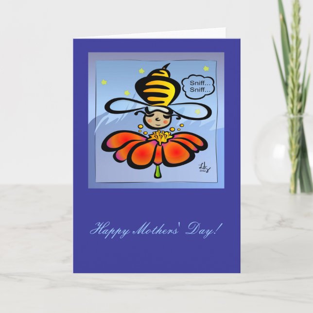 Tarjeta feliz del Día de la Madre Bee Sniff (Anverso)