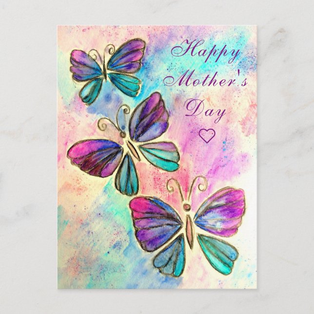 Tarjeta feliz del día de la madre con mariposas (Anverso)