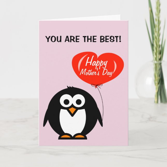 Tarjeta feliz del día de la madre con pingüino lin (Anverso)