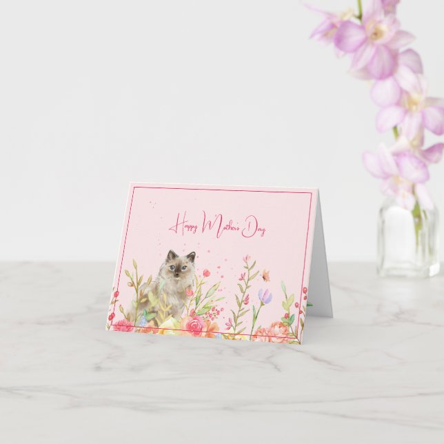Tarjeta feliz del día de la madre del gato (Orquídea)