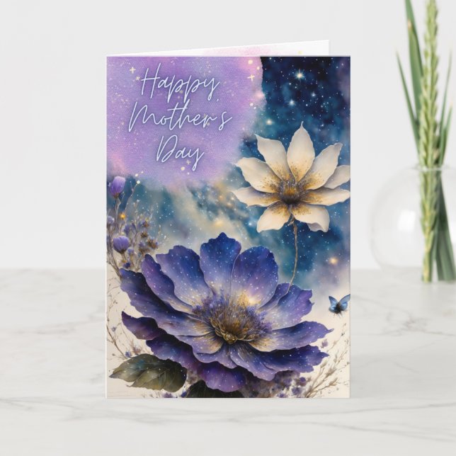 Tarjeta feliz del día de la madre, flor mágica, po (Anverso)