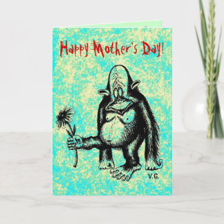 Tarjeta feliz del día de madre del mono divertido