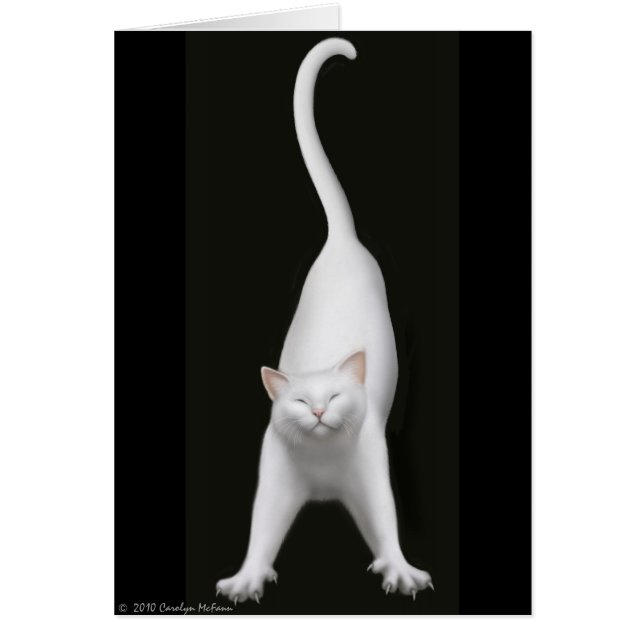 Tarjeta feliz del gato que estira (Frente)
