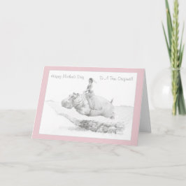 Tarjeta feliz del hipopótamo de la silla de montar