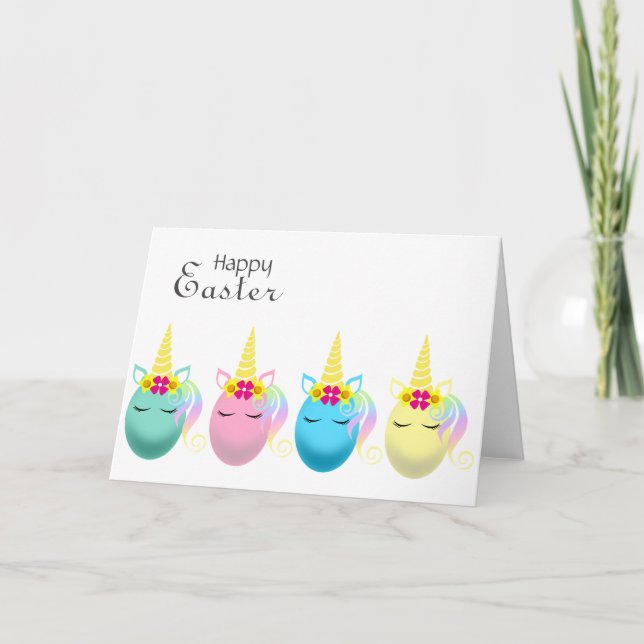 Tarjeta feliz del huevo del unicornio de Pascua (Anverso)