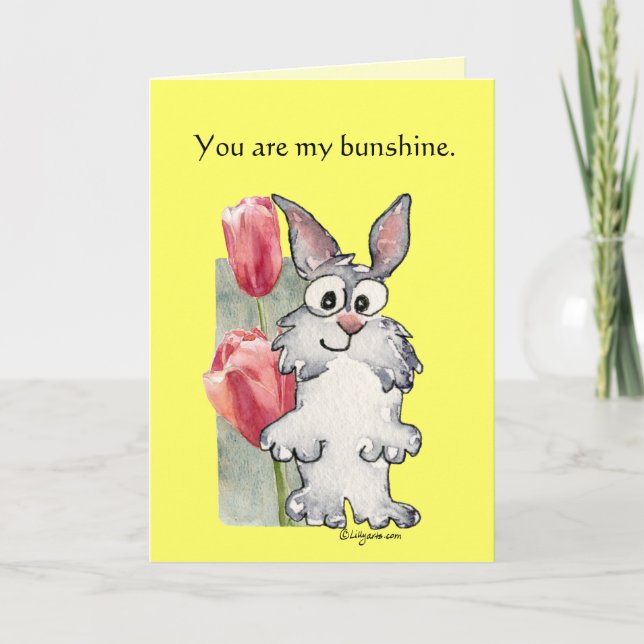 Tarjeta feliz del tulipán del conejo de Pascua (Anverso)