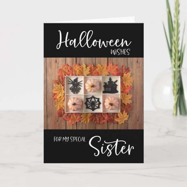 Tarjeta Feliz deseo de Halloween para hermana (Anverso)