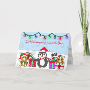 Tarjeta Feliz Deseos de Navidad Whimsical Penguin