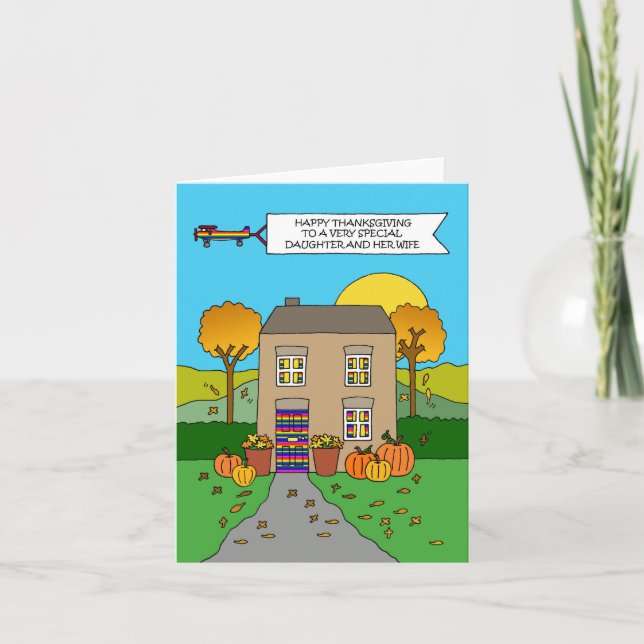 Tarjeta Feliz Día de Acción de Gracias a hija y esposa (Anverso)