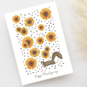 Tarjeta Feliz Día de Acción de Gracias Ardilla con Girasol