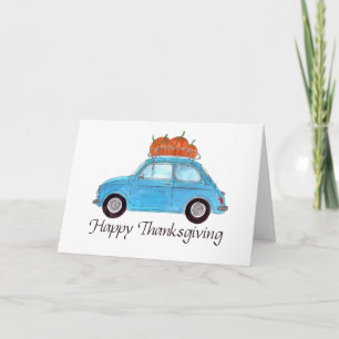 Tarjeta Feliz Día de Acción de Gracias Blue Retro Fiat 500