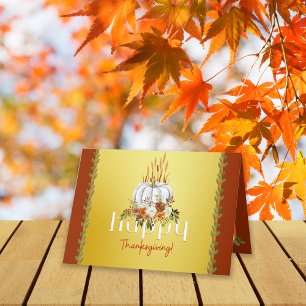 Tarjeta Feliz Día de Acción de Gracias Caída Calabaza Flor