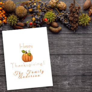 Tarjeta Feliz día de acción de gracias calabaza acuarela 