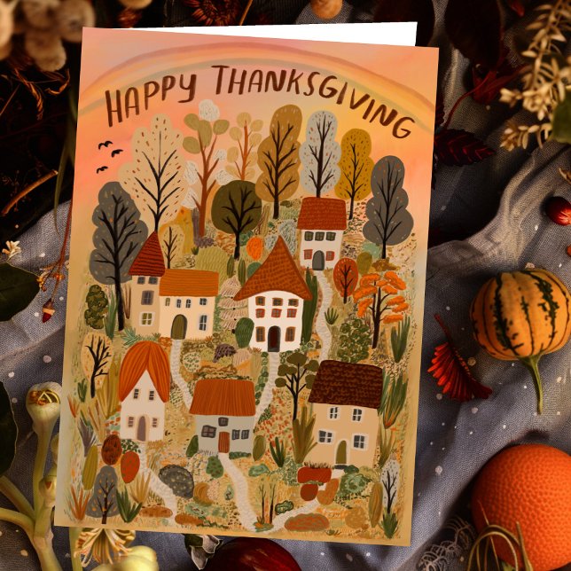 Tarjeta Feliz Día de Acción de Gracias Encantador Caída de (Happy Thanksgiving Charming Autumn Village Fall Card
)