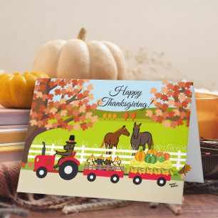 Tarjeta Feliz Día de Acción de Gracias Labradores y Tracto