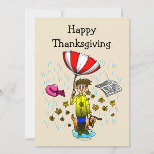 Tarjeta Feliz Día de Acción de Gracias Lluvioso y 