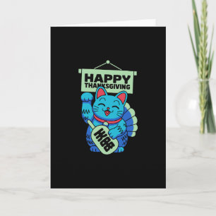 Tarjeta Feliz Día de Acción de Gracias Maneki Neko Gato Af