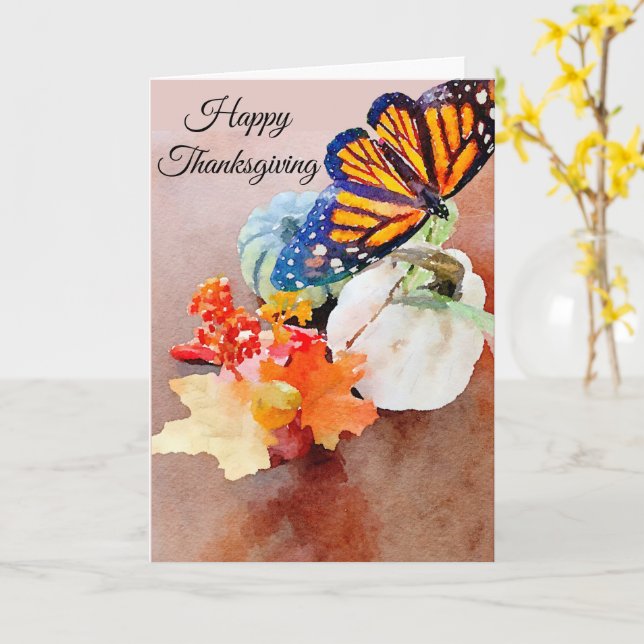Tarjeta Feliz Día de Acción de Gracias Mariposa Monarca (flor amarilla)
