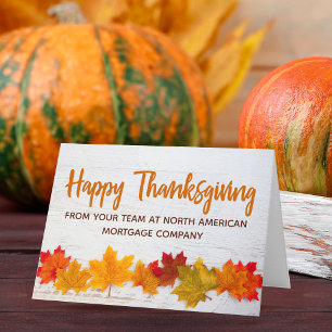 Tarjeta Feliz Día de Acción de Gracias otoño deja compañía