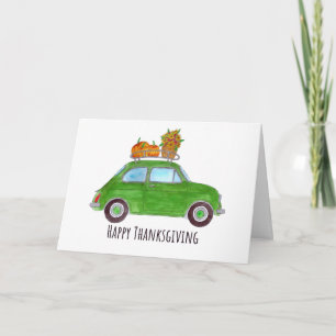 Tarjeta Feliz Día de Acción de Gracias Retro Fiat 500