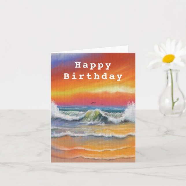 Tarjeta Feliz Día de Aniversario Pintado de Atardecer en e (Planta pequeña)
