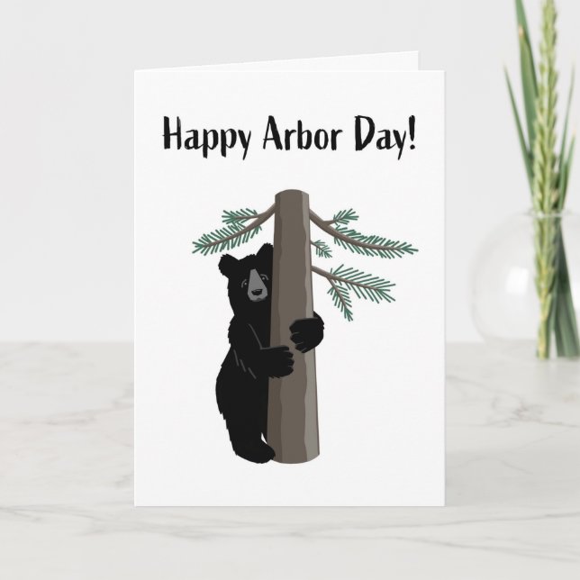Tarjeta Feliz Día de Arbor Cubre Negro Oso Hugger (Anverso)