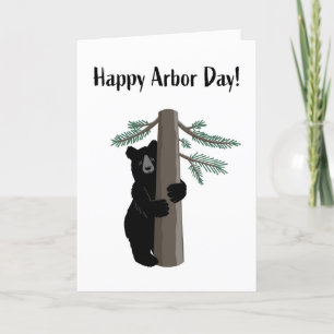 Tarjeta Feliz Día de Arbor Cubre Negro Oso Hugger