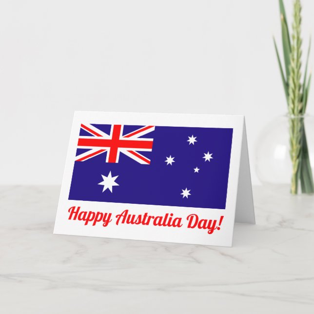 Tarjeta Feliz Día de Australia con bandera (Anverso)