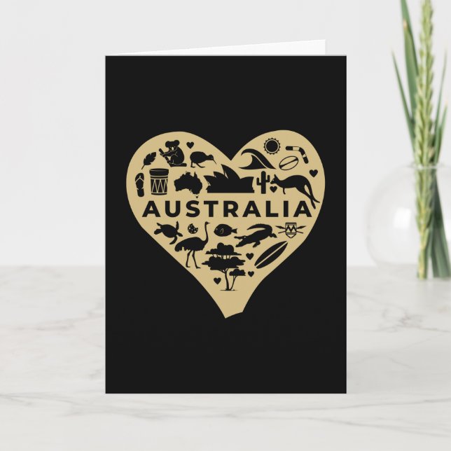 Tarjeta Feliz Día de Australia, corazón de amor (Anverso)