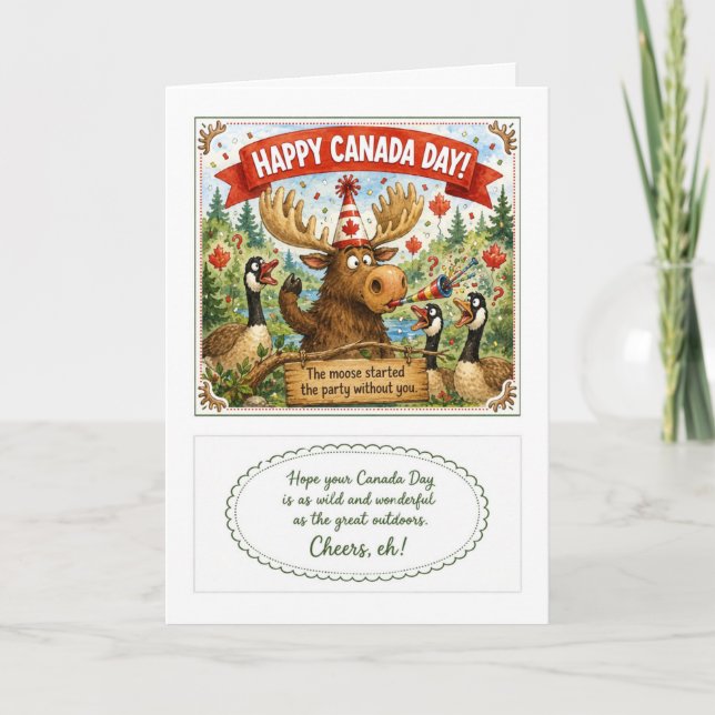 Tarjeta Feliz Día de Canadá Alce Lindo Fauna Canadiense 1º (Anverso)