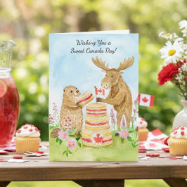 Tarjeta Feliz Día de Canadá Pastel de castor y alce 