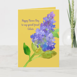 Tarjeta Feliz Día de Enfermeras Amigo Lilac Nombre persona