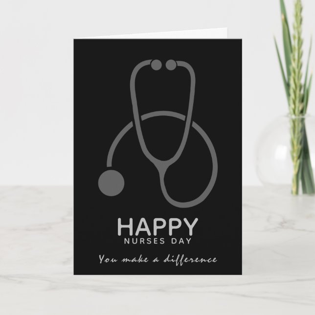 Tarjeta Feliz Día de Enfermeras Ilustracion Gray Stethosco (Anverso)