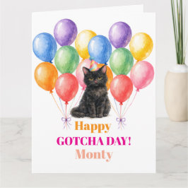 Tarjeta Feliz día de Gotcha gato negro mascota
