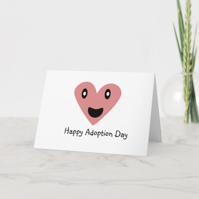 Tarjeta Feliz Día de la Adopción: Corazón Rosa (Anverso)