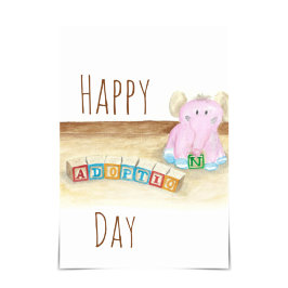 Tarjeta "Feliz Día de la Adopción" Elephant Watercolor Car