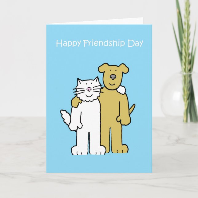 Tarjeta Feliz Día de la Amistad, 30 de julio un gato y un  (Anverso)