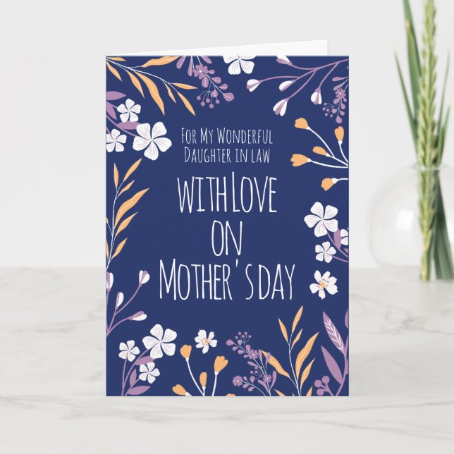 Tarjeta Feliz Día de la Madre a hija en Ley Blanco Azul (Anverso)