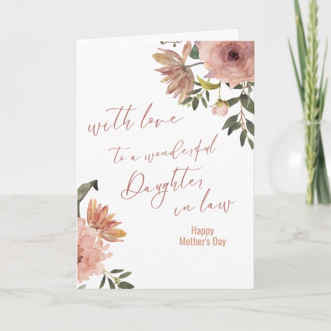 Tarjeta Feliz día de la madre a la hija en la ley rosada e (Anverso)