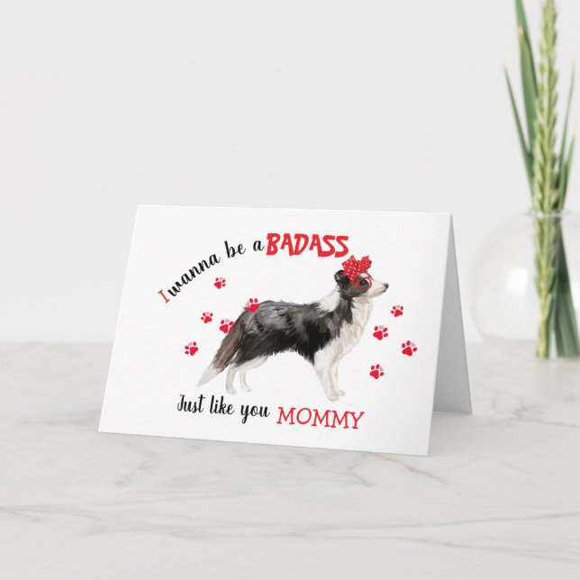 Tarjeta Feliz Día de la Madre a Perro Collie de la fronter (Anverso)