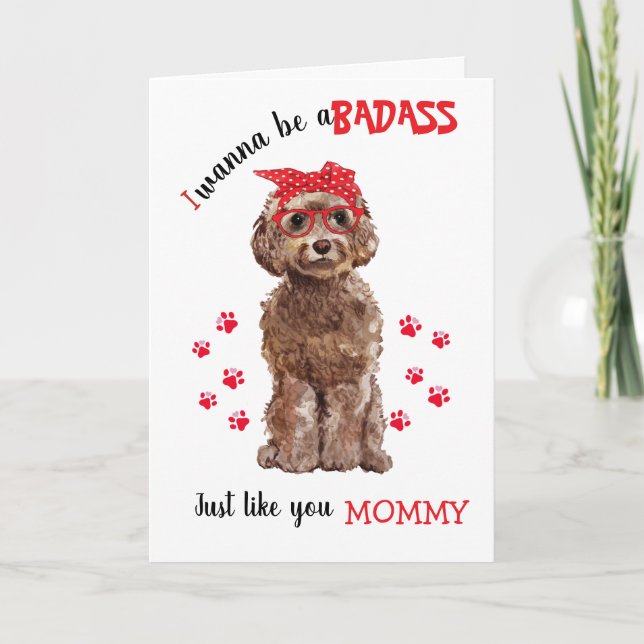 Tarjeta Feliz Día de la Madre a tu perro Cockapoo (Anverso)