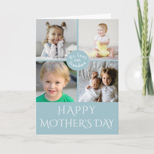 Tarjeta Feliz Día de la Madre Abuela| Aqua Collage de foto (Anverso)