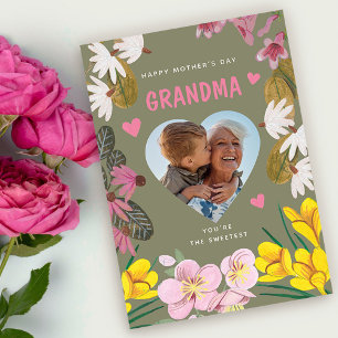 Tarjeta Feliz Día de la Madre Abuela Dulce Foto Floral