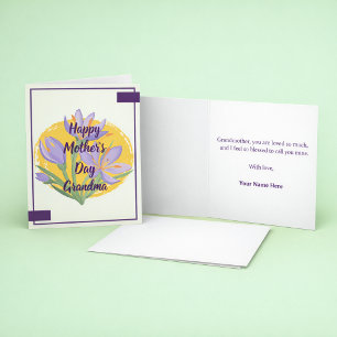 Tarjeta Feliz Día de la Madre Abuela Flores Púrpuras Salud