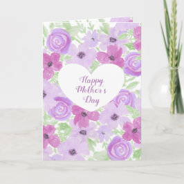 Tarjeta Feliz día de la madre acuarela morado floral