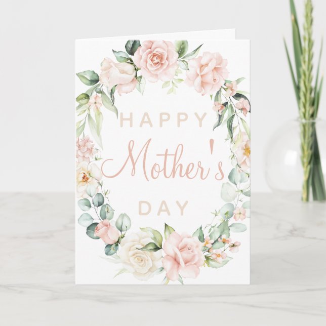 Tarjeta Feliz Día de la Madre acuarela Rubor Floral rosa (Anverso)