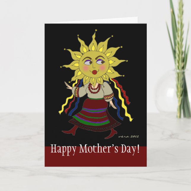Tarjeta Feliz día de la madre: arte folclórico ucraniano (Anverso)